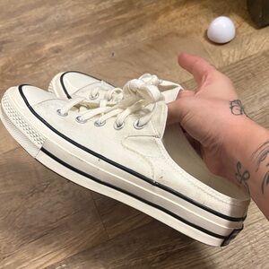 Slide on Converse Cream Canvas Sneakers with Black Accents